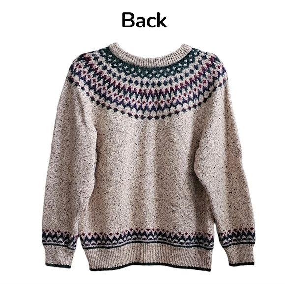 Vintage Northern Reflections Cream Green Burgundy Wool Cotton Fair Isle Sweater - Picture 3 of 8